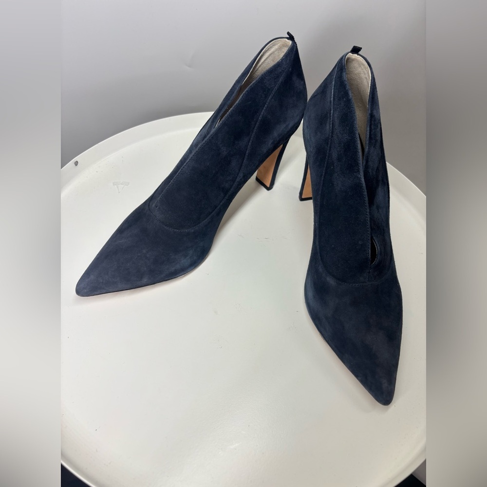 Boden Women’s Suede Navy Blue Block Heel Roseberry Pointed Toe Pumps 42 10.5 - Picture 3 of 5